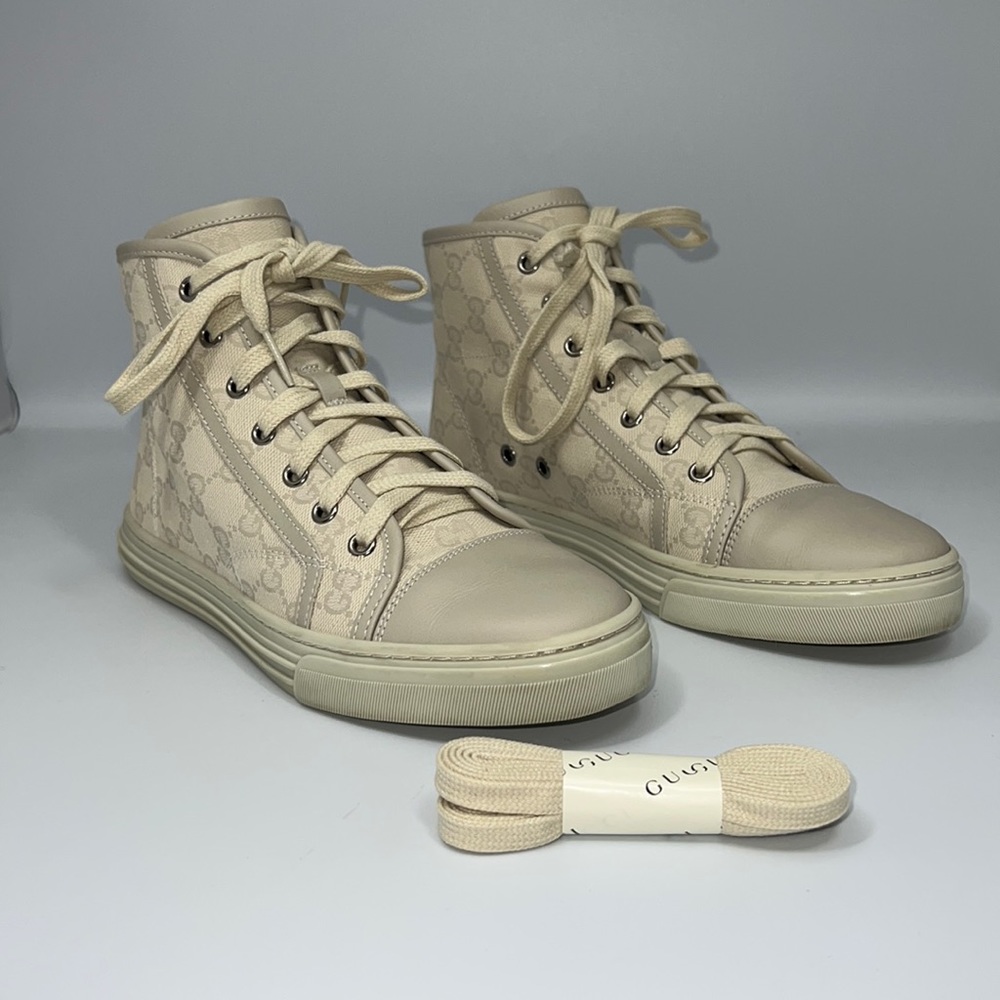 WOMEN’S GUCCI GG CANVAS & LEATHER HIGH-TOP SNEAKER